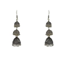 Oxidised long three layer jhumkas