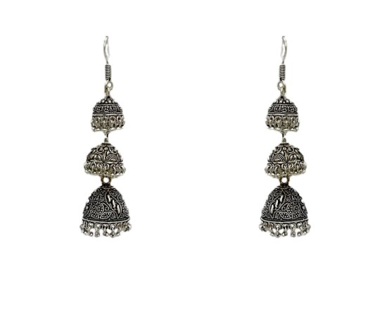 Oxidised long three layer jhumkas