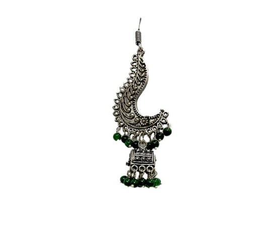 Oxidised Jhumkas with green beads