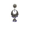 Oxidised round jhumkas with blue beads