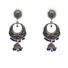 Oxidised round jhumkas with blue beads
