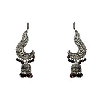 Oxidised jhumkas with black and red beads