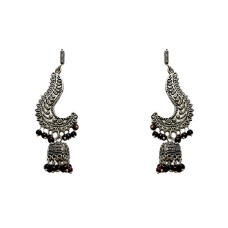 Oxidised jhumkas with black and red beads