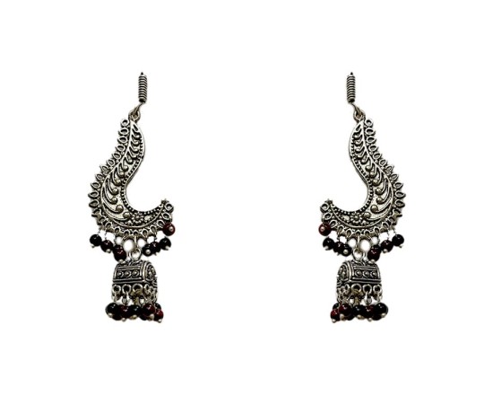 Oxidised jhumkas with black and red beads