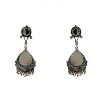 Oxidised long mirror jhumkas 