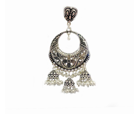 Oxidised classic jhumkas with white pearls