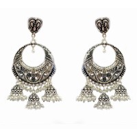 Oxidised classic jhumkas with white pearls