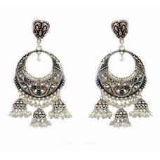 Oxidised classic jhumkas with white pearls