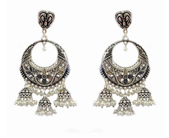 Oxidised classic jhumkas with white pearls