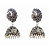 Oxidised classic jhumkas with peacock 