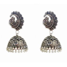 Oxidised classic jhumkas with peacock 
