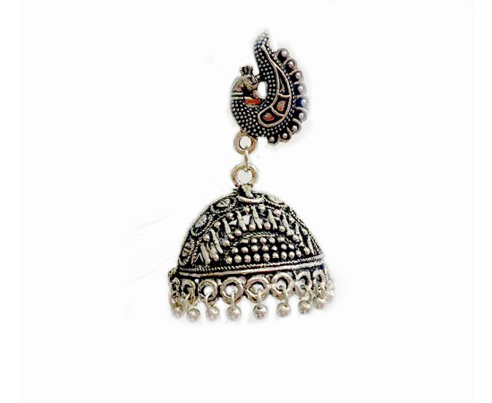Oxidised casual jhumkas with peacock 