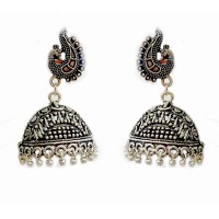 Oxidised casual jhumkas with peacock 