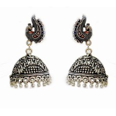 Oxidised casual jhumkas with peacock 