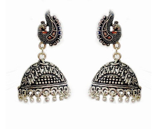 Oxidised casual jhumkas with peacock 