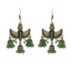 Oxidised gold jhumkas with green beads