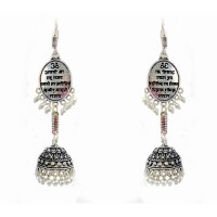 Oxidised long jhumkas with white pearls