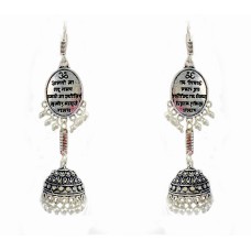 Oxidised long jhumkas with white pearls