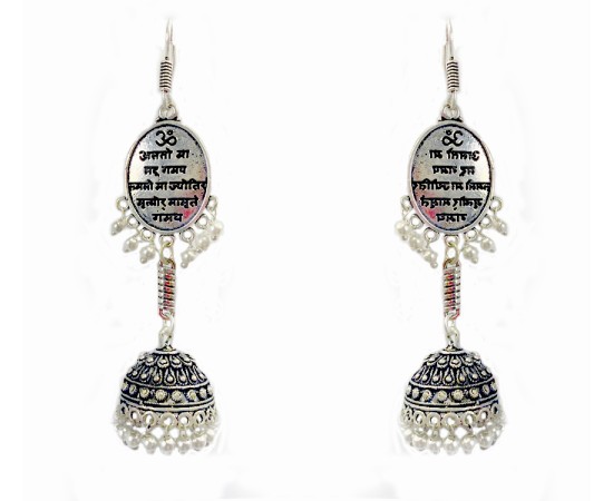 Oxidised long jhumkas with white pearls