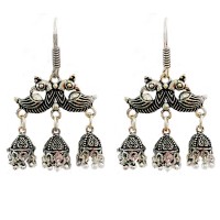 Oxidised Jhumkas with double parrot design