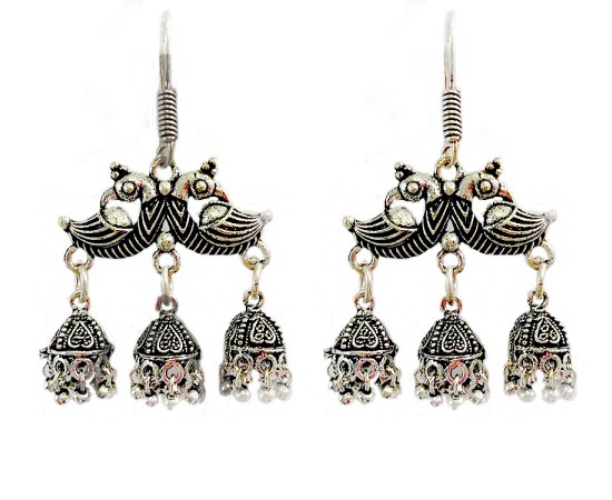 Oxidised Jhumkas with double parrot design