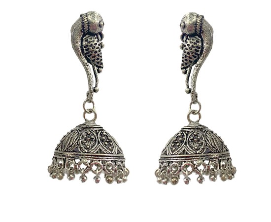 Oxidised jhumkas with parrot design