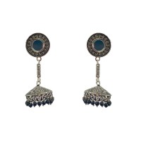 Oxidised jhumkas with black beads