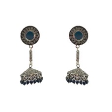 Oxidised jhumkas with black beads