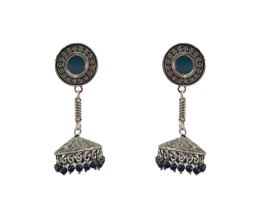 Oxidised jhumkas with black beads