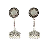 Oxidised Jhumkas with white pearls