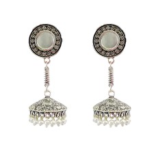 Oxidised Jhumkas with white pearls