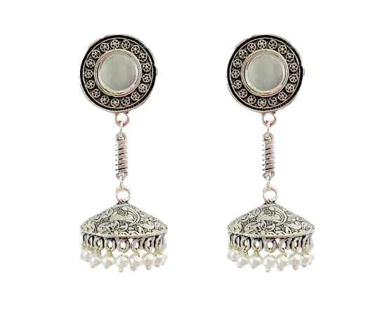 Oxidised Jhumkas with white pearls