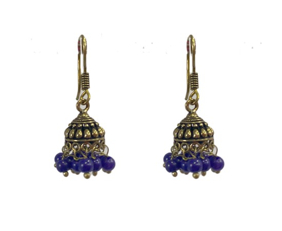 Oxidised small jhumka with blue beads