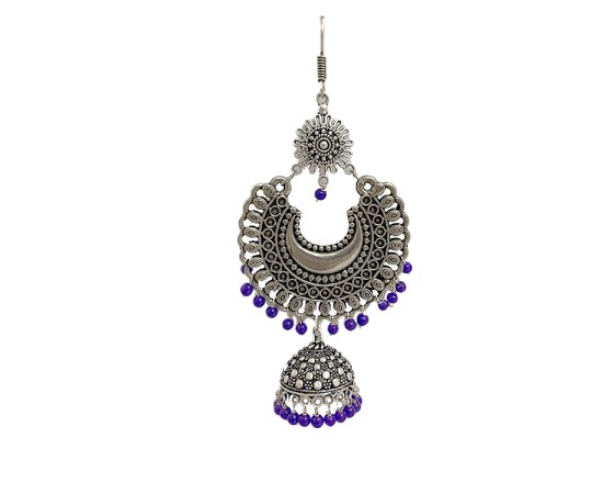Oxidised big round jhumkas with blue beads