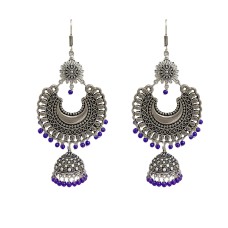 Oxidised big round jhumkas with blue beads