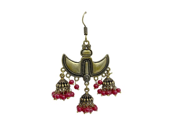 Oxidised gold jhumkas with red beads