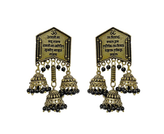 Oxidised big jhumkas with black beads