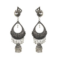 Oxidised long silver jhumkas 