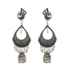 Oxidised long silver jhumkas 