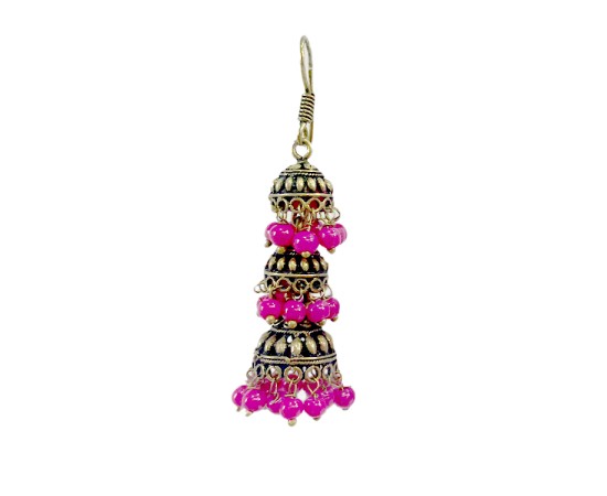 Oxidised Jhumkas with pink beads