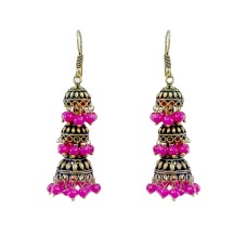 Oxidised Jhumkas with pink beads