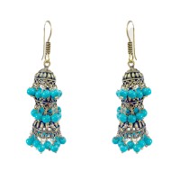 Oxidised Jhumkas with light blue beads
