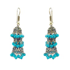 Oxidised Jhumkas with light blue beads