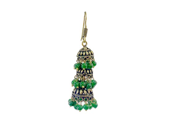 Oxidised Jhumkas with green beads