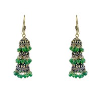 Oxidised Jhumkas with green beads