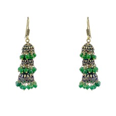 Oxidised Jhumkas with green beads