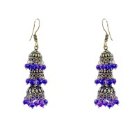Oxidised jhumkas with blue beads