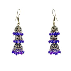 Oxidised jhumkas with blue beads