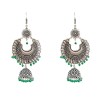 Oxidised jhumkas with green beads