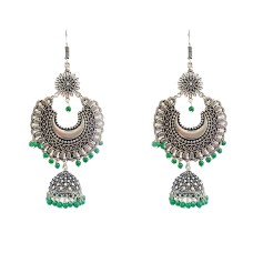 Oxidised jhumkas with green beads
